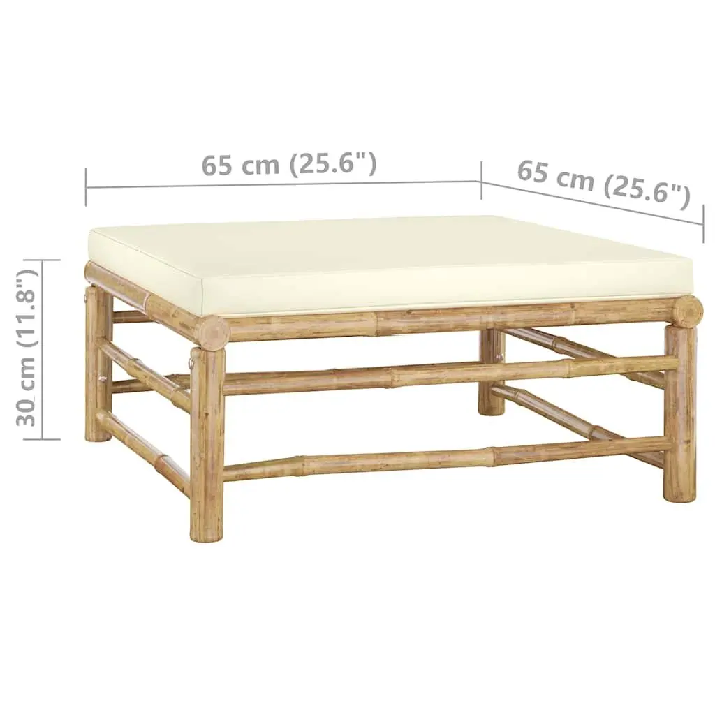 3 Piece Bamboo Garden Lounge Set Outdoor Furniture with Cream White Cushions