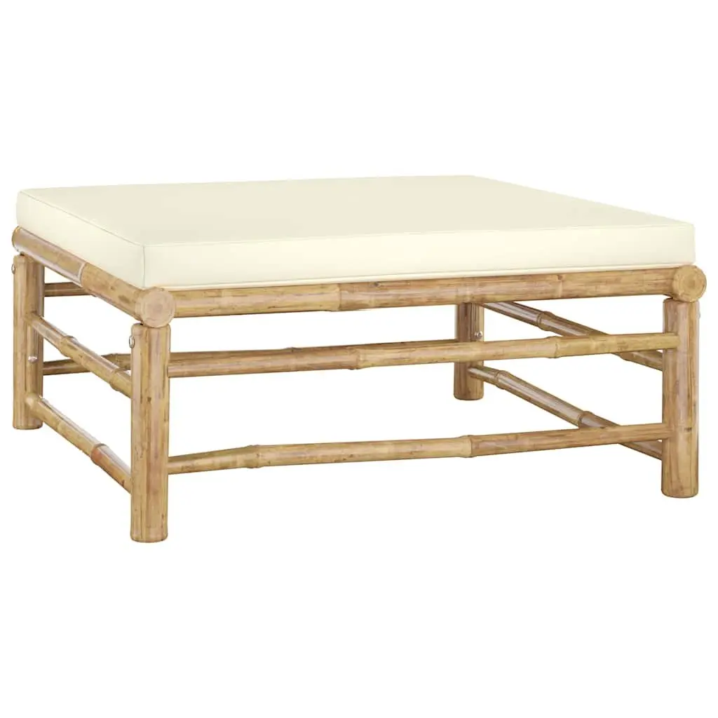 3 Piece Bamboo Garden Lounge Set Outdoor Furniture with Cream White Cushions