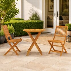 3 Piece Folding Garden Dining Set Outdoor Table Chairs Brown Wood Patio