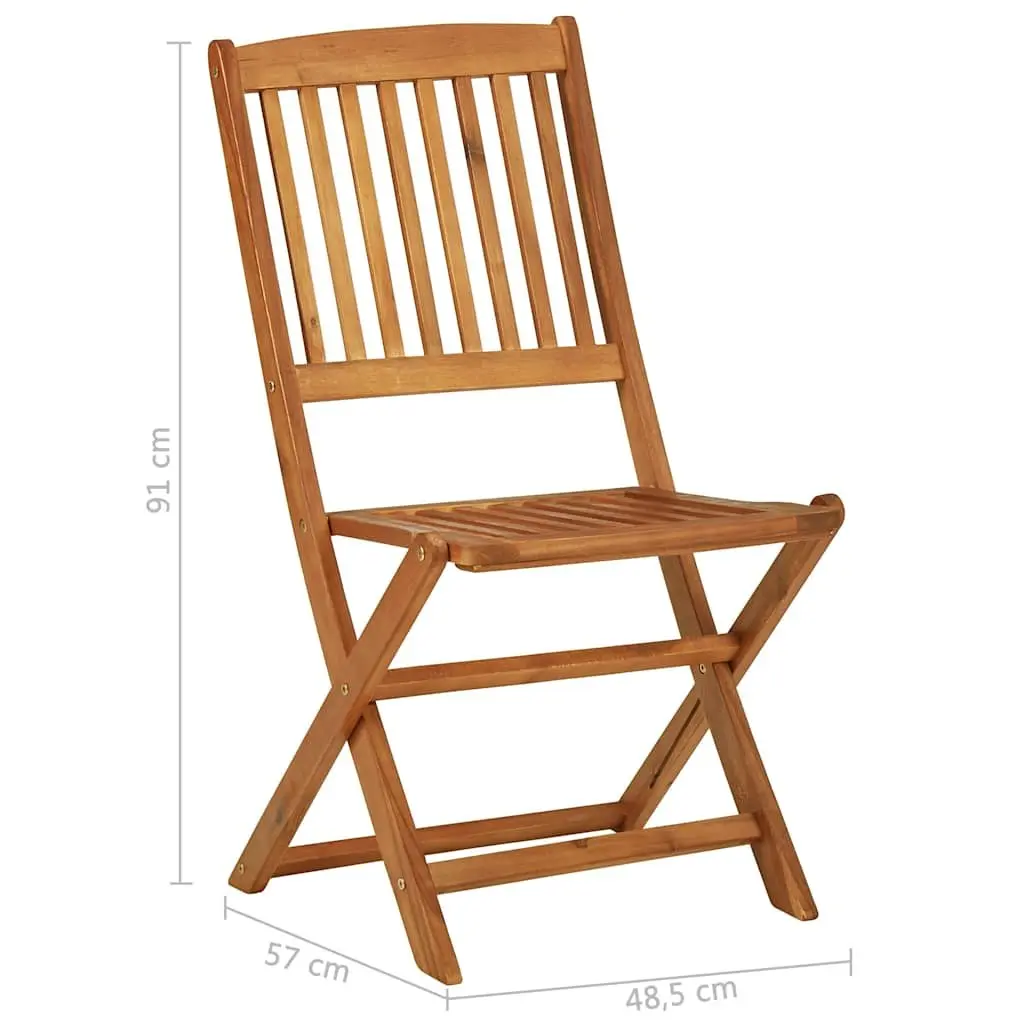 Folding Garden Dining Set Brown 3 Piece Solid Acacia Wood Table Chairs Outdoor