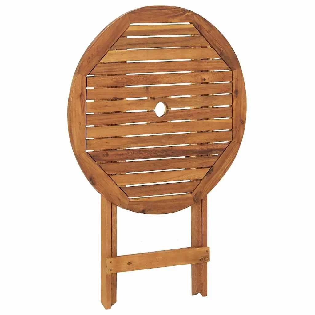 Folding Garden Dining Set Brown 3 Piece Solid Acacia Wood Table Chairs Outdoor