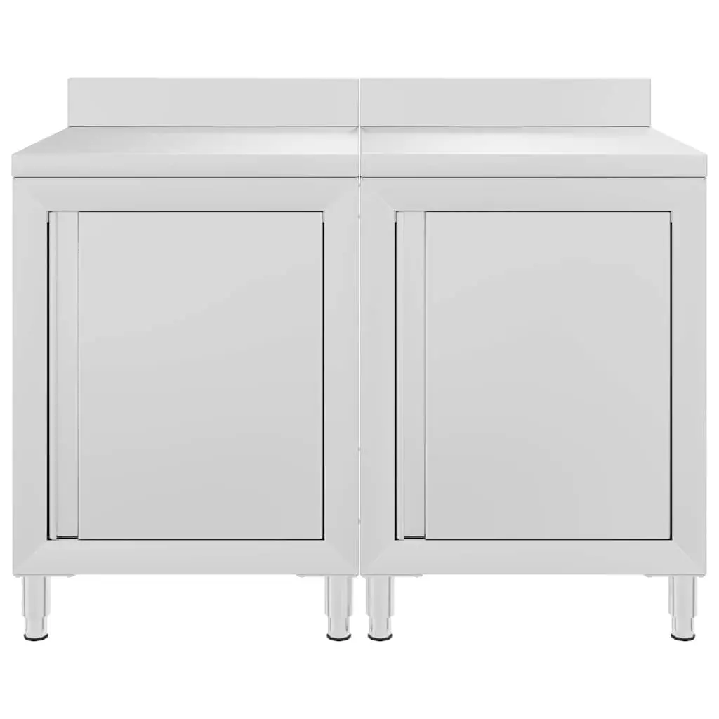 Stainless Steel Work Table Cabinet 120x60x96cm with Bottom Storage Adjustable Feet and Integrated Backsplash