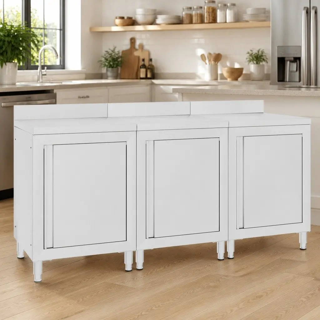 Commercial Work Table Cabinet Stainless Steel 180x60x96 cm Spacious Bottom Storage