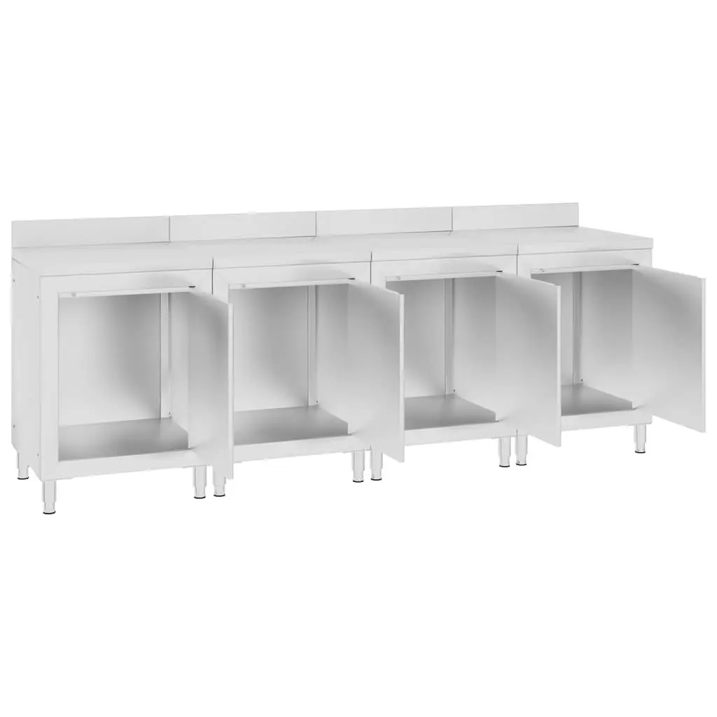 Commercial Stainless Steel Work Table Cabinet Silver 240x60x96 cm Heavy-duty with Bottom Storage and 10 cm Backsplash