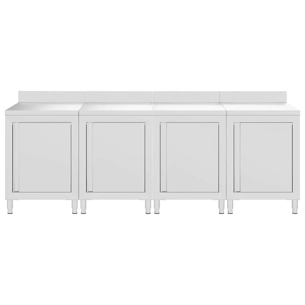 Commercial Stainless Steel Work Table Cabinet Silver 240x60x96 cm Heavy-duty with Bottom Storage and 10 cm Backsplash