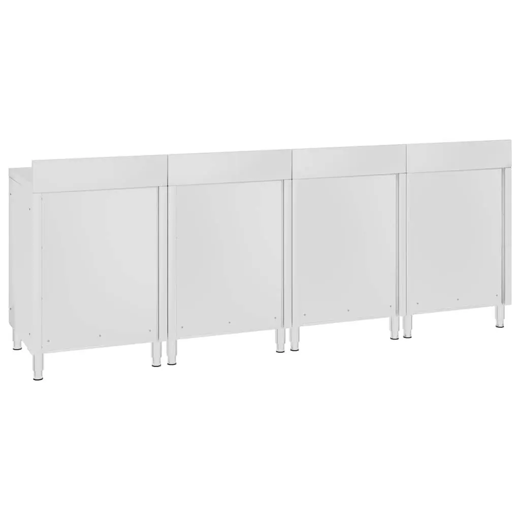 Commercial Stainless Steel Work Table Cabinet Silver 240x60x96 cm Heavy-duty with Bottom Storage and 10 cm Backsplash