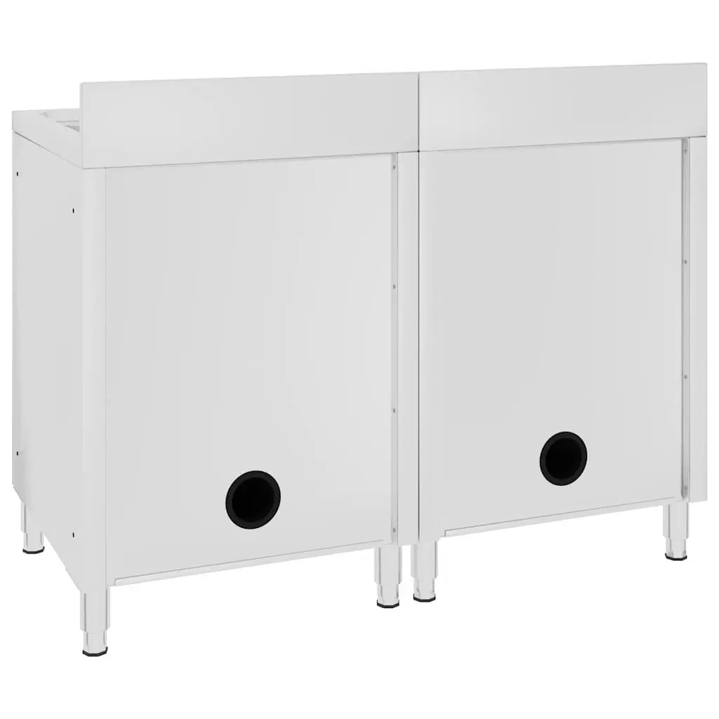 Commercial Kitchen Sink Cabinet Stainless Steel 2 Pieces Adjustable Feet Back Splash
