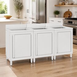 Commercial Kitchen Sink Cabinet 3 Piece Set Stainless Steel Storage Workspace