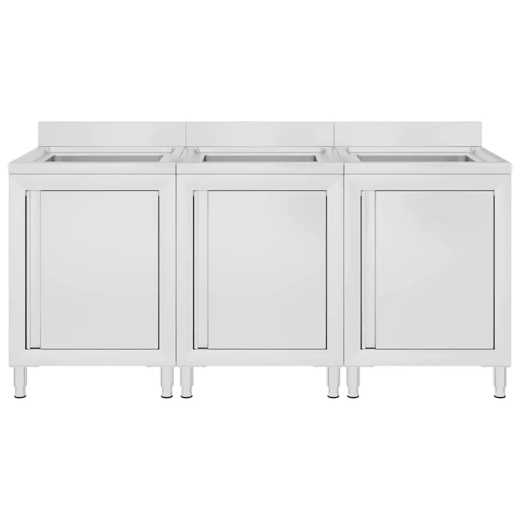 Commercial Kitchen Sink Cabinet Stainless Steel 3 Piece Set Storage Workspace