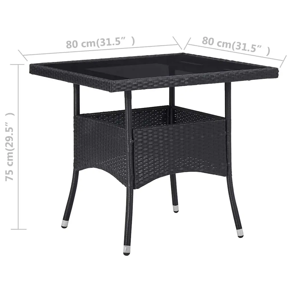 3 Piece Garden Dining Set Black Poly Rattan Glass Outdoor