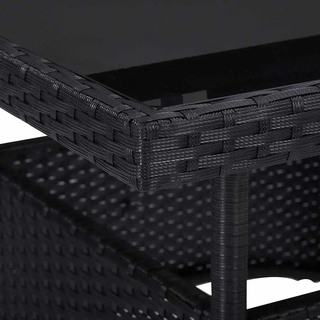 3 Piece Garden Dining Set Black Poly Rattan Glass Outdoor