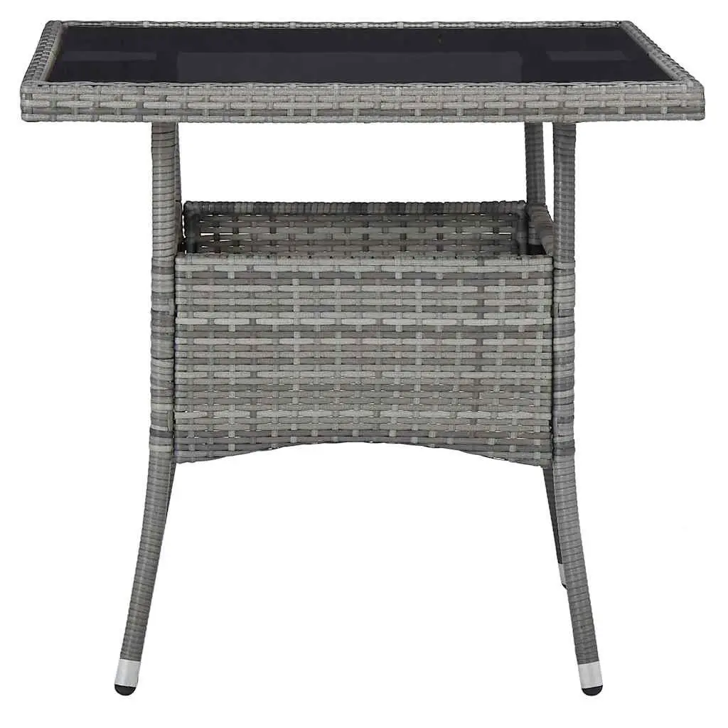 Garden Dining Set 3 Piece Grey Outdoor Furniture with Cushions and Glass Top Table Poly Rattan