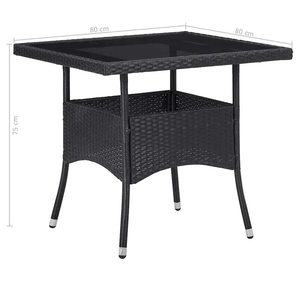 5 Piece Outdoor Dining Set Black Poly Rattan Glass Table Chairs Garden Furniture