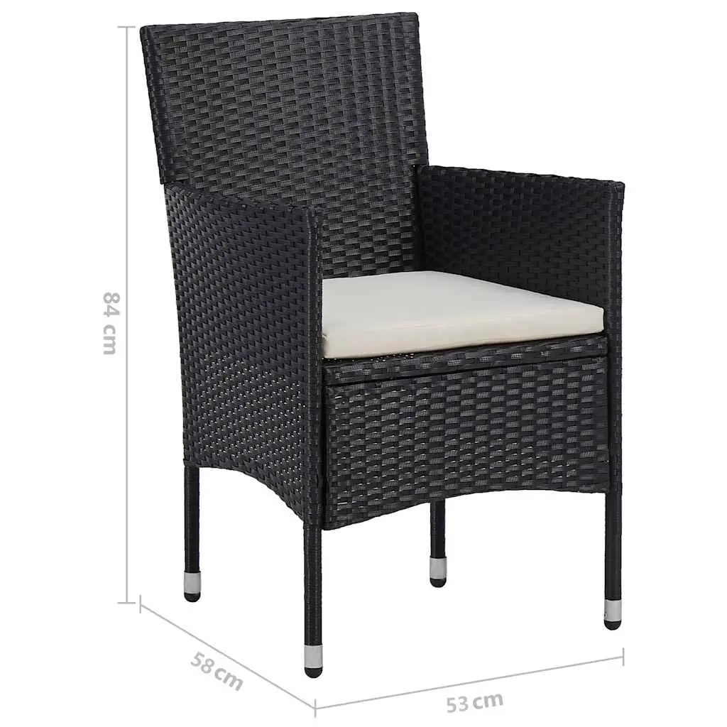 5 Piece Outdoor Dining Set Black Poly Rattan Glass Table Chairs Garden Furniture