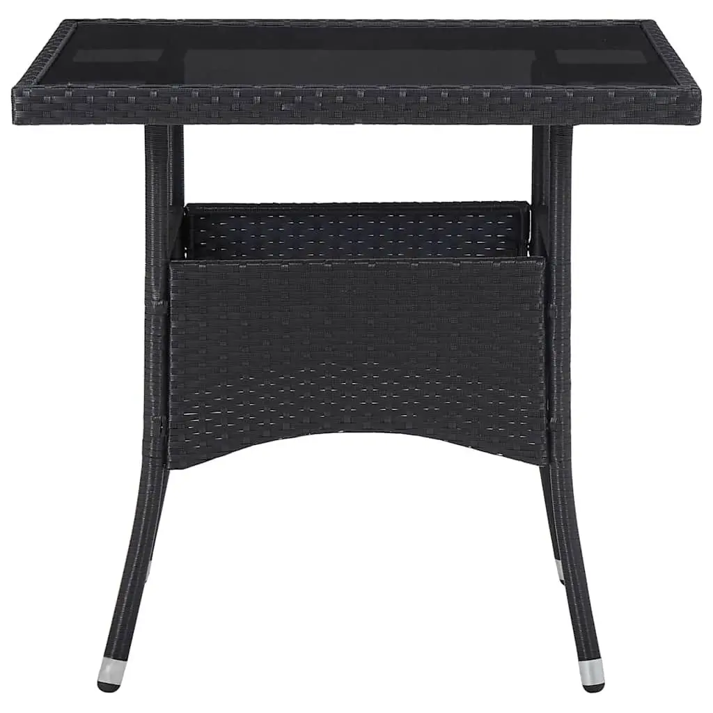 5 Piece Outdoor Dining Set Black Poly Rattan Glass Table Chairs Garden Furniture