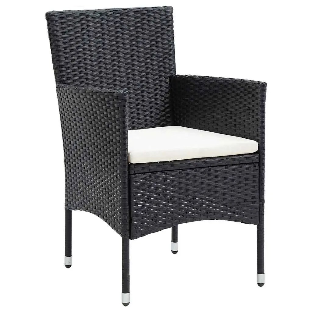 5 Piece Outdoor Dining Set Black Poly Rattan Glass Table Chairs Garden Furniture