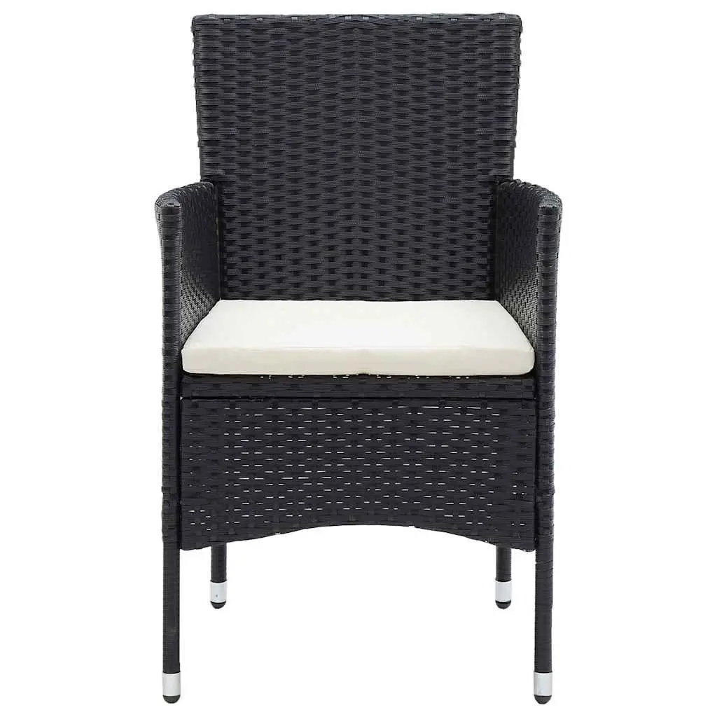 5 Piece Outdoor Dining Set Black Poly Rattan Glass Table Chairs Garden Furniture