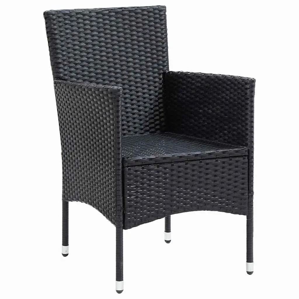 5 Piece Outdoor Dining Set Black Poly Rattan Glass Table Chairs Garden Furniture