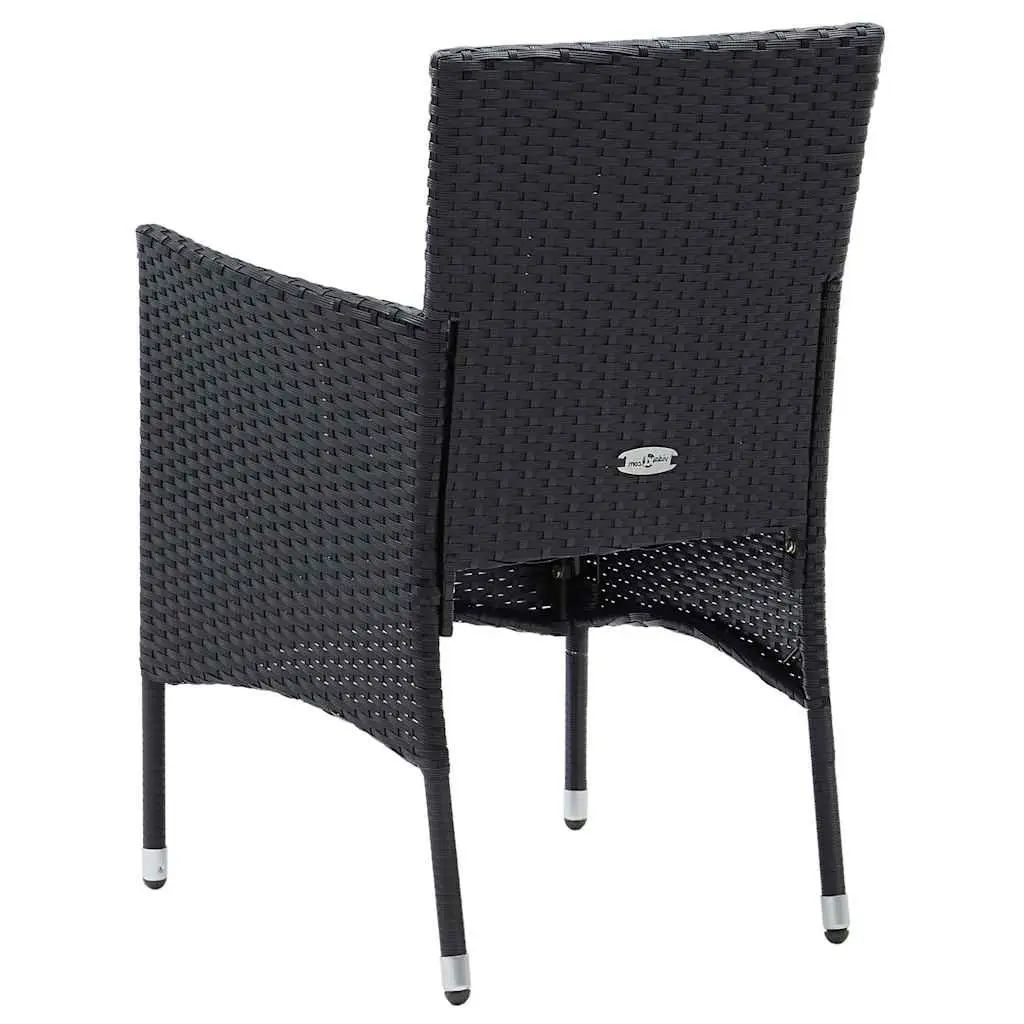 5 Piece Outdoor Dining Set Black Poly Rattan Glass Table Chairs Garden Furniture