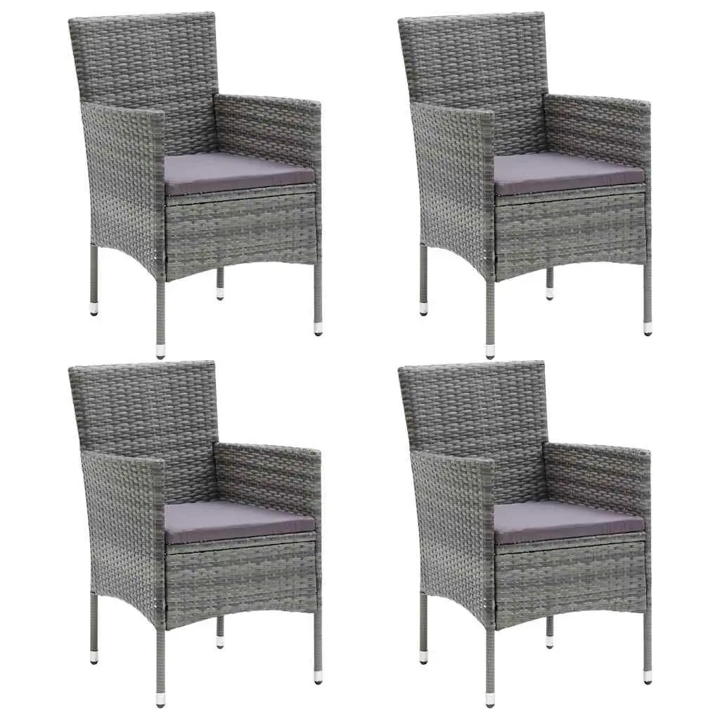 5 Piece Outdoor Dining Set Grey Poly Rattan Glass Top Garden Furniture