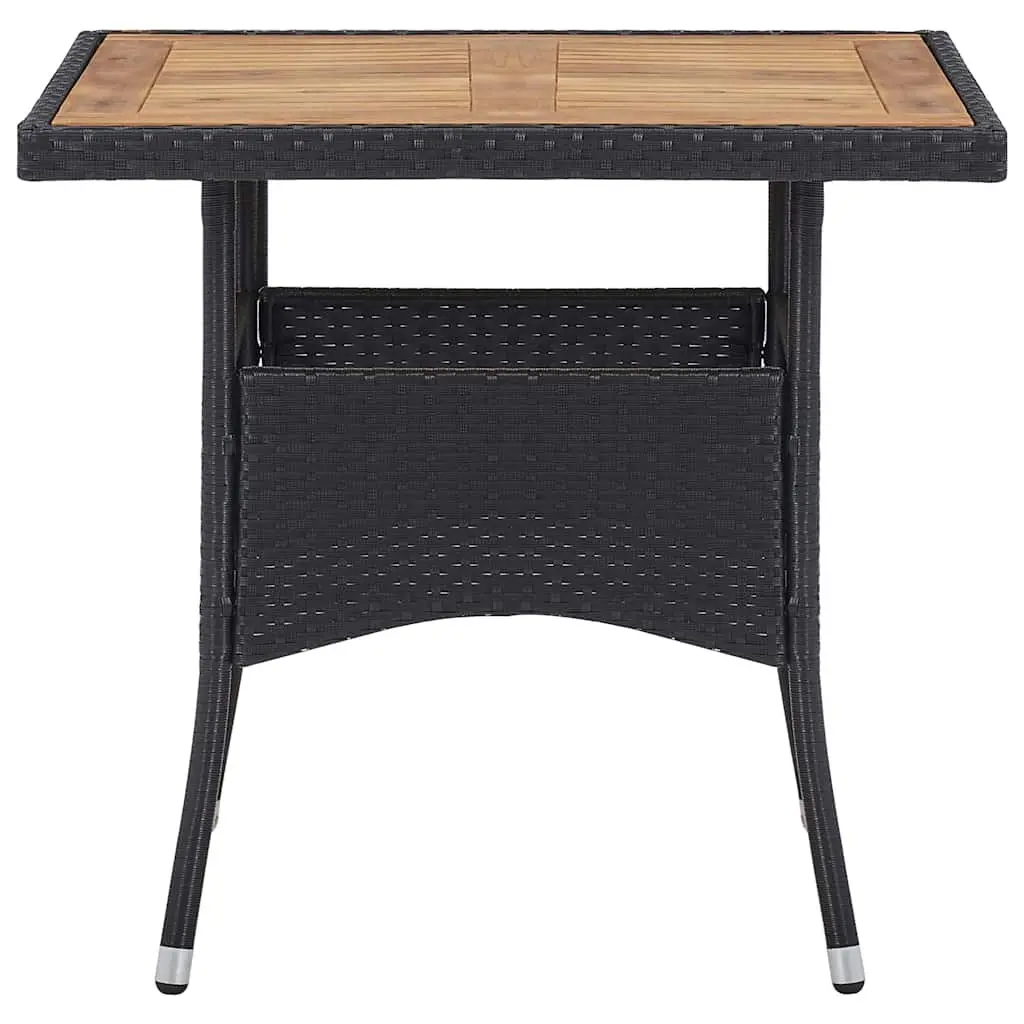 5 Piece Outdoor Dining Set Acacia Wood Table with Cushions Lightweight Black PE Rattan Weather Resistant Chairs