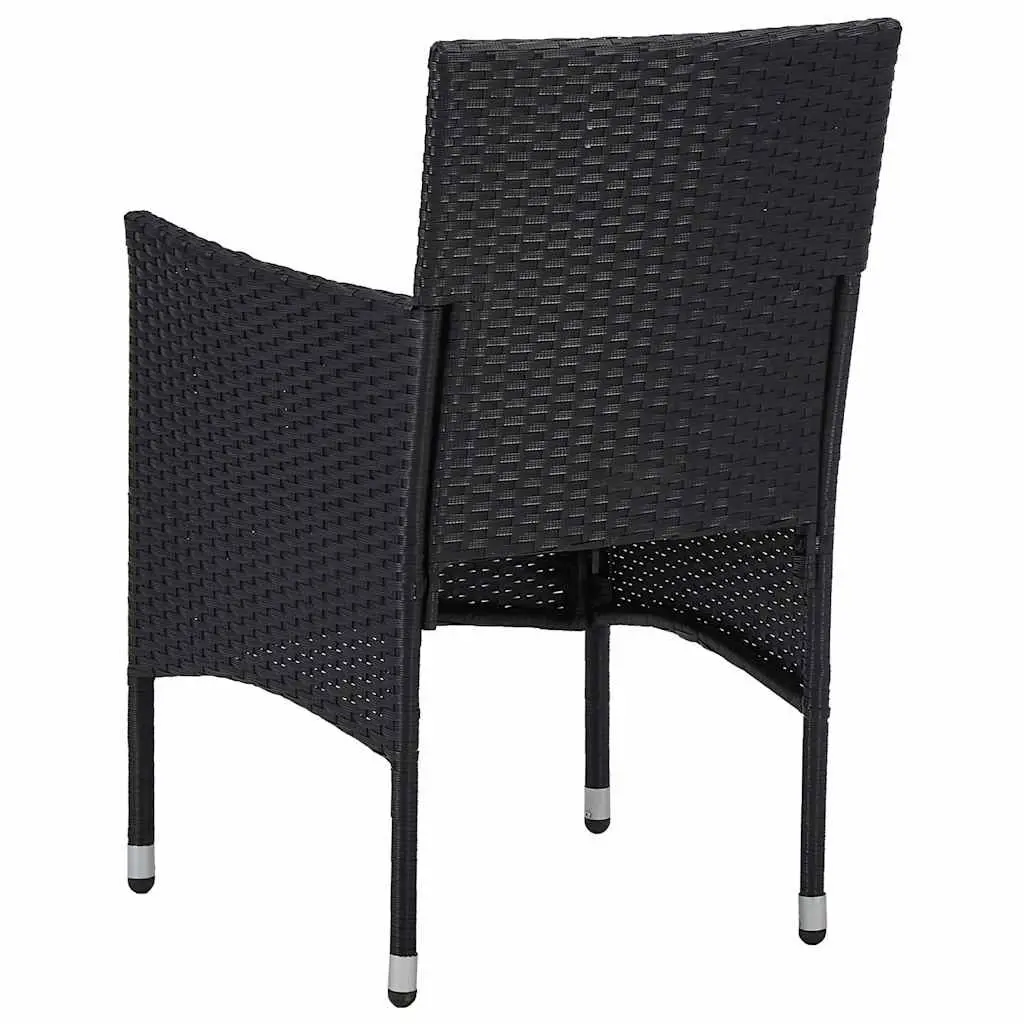 5 Piece Outdoor Dining Set Acacia Wood Table with Cushions Lightweight Black PE Rattan Weather Resistant Chairs