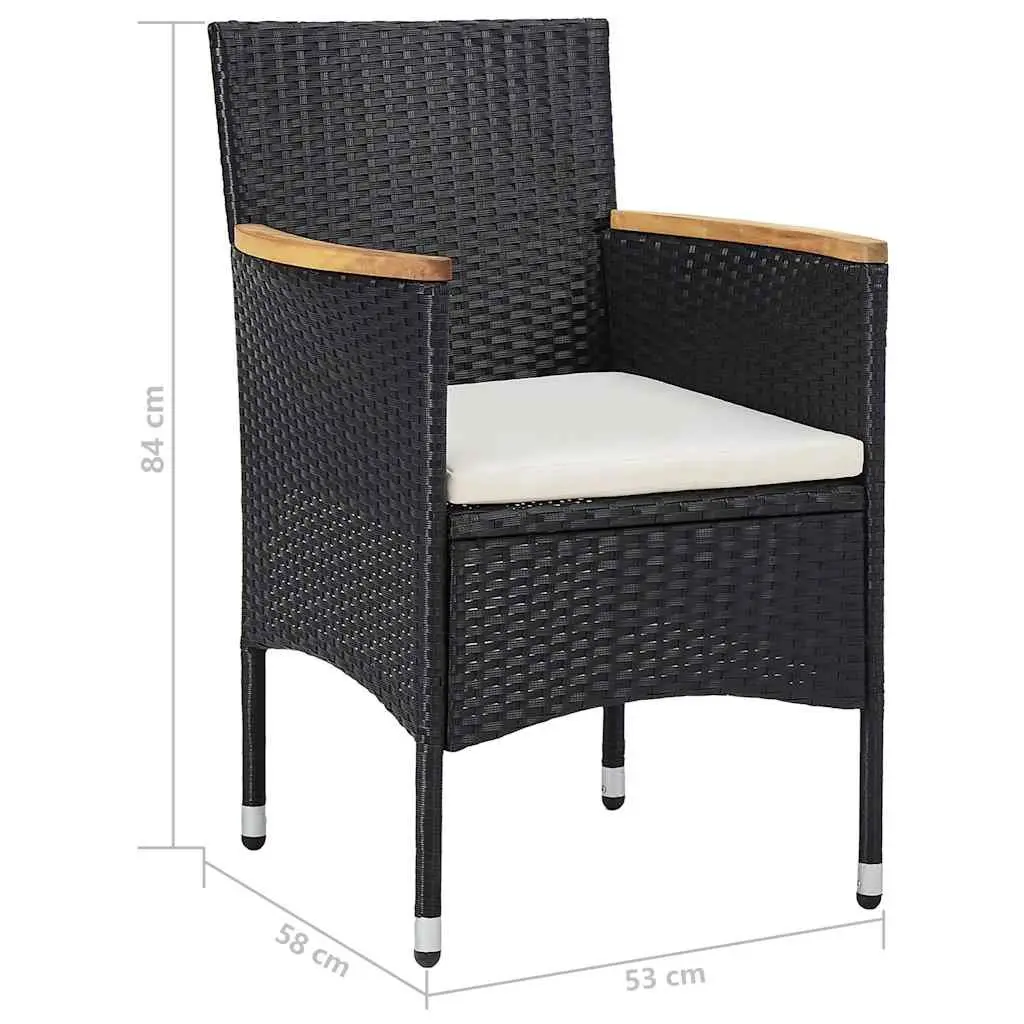 5 Piece Garden Dining Set Black PE Rattan Steel Frame Tempered Glass Top Outdoor