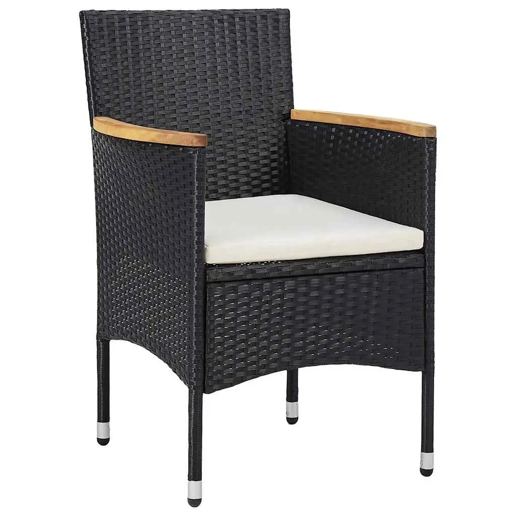 5 Piece Garden Dining Set Black PE Rattan Steel Frame Tempered Glass Top Outdoor