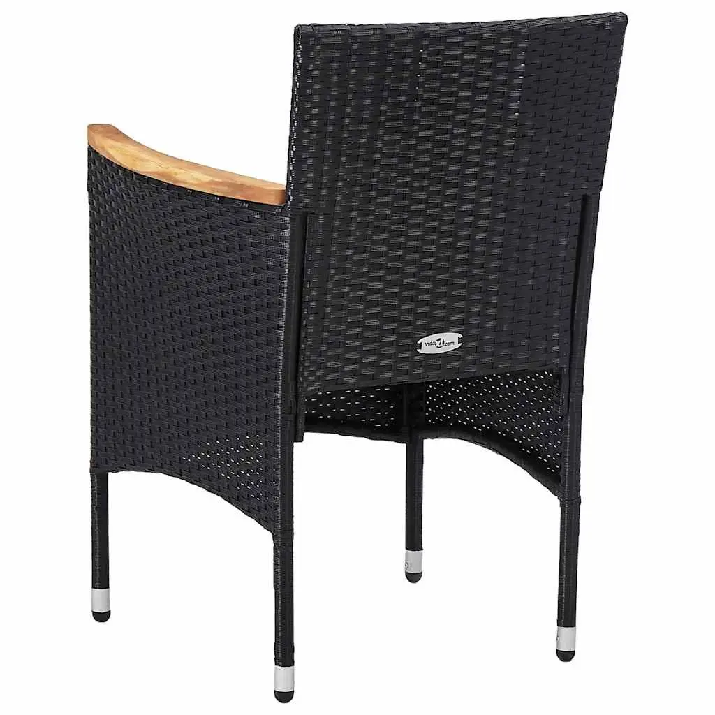 5 Piece Garden Dining Set Black PE Rattan Steel Frame Tempered Glass Top Outdoor