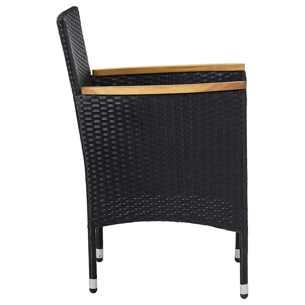 5 Piece Garden Dining Set Black PE Rattan Steel Frame Tempered Glass Top Outdoor