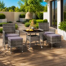 Garden Dining Set 5 Piece Outdoor Furniture Table Chairs Grey Rattan Tempered