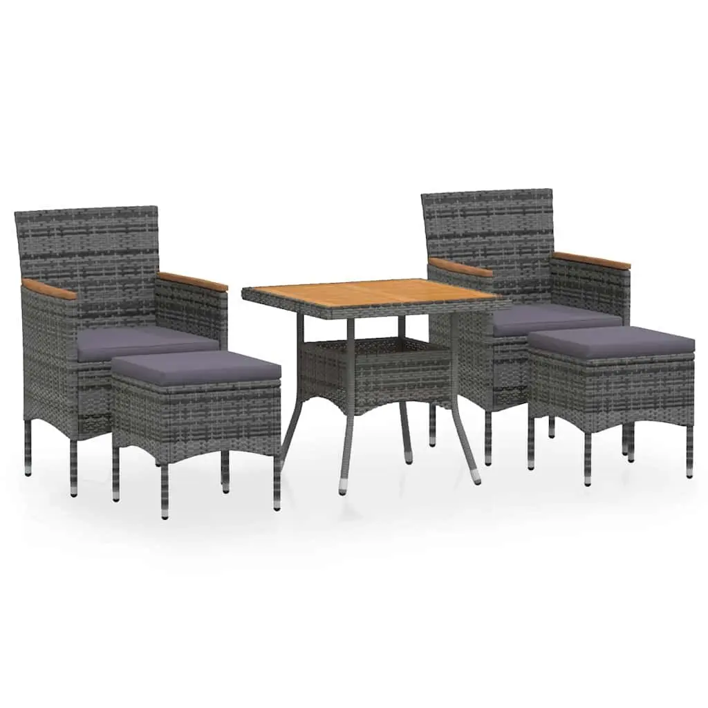 5 Piece Outdoor Dining Set Garden Patio Furniture PE Rattan Acacia Wood Grey