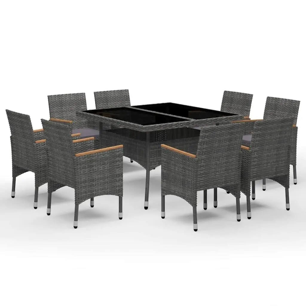 9 Piece Outdoor Dining Set Poly Rattan Acacia Wood Furniture Grey Garden Patio