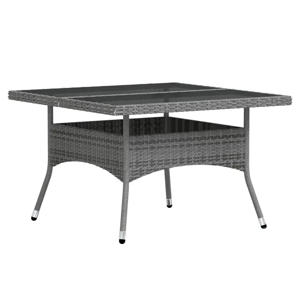 5 Piece Garden Dining Set Grey Outdoor Poly Rattan Tempered Glass Table Chairs