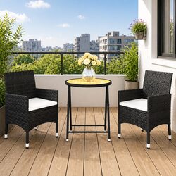 3 Piece Garden Bistro Set Outdoor Patio Furniture Rattan Chairs Table Black