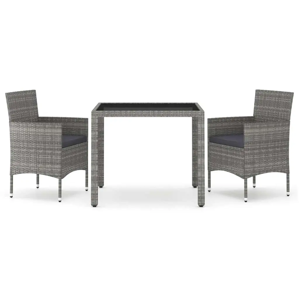Garden Dining Set 3 Piece Outdoor Furniture Grey Poly Rattan Tempered Glass