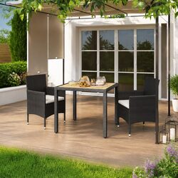 3 Piece Garden Dining Set Outdoor Furniture Table Chairs PE Rattan Acacia Wood
