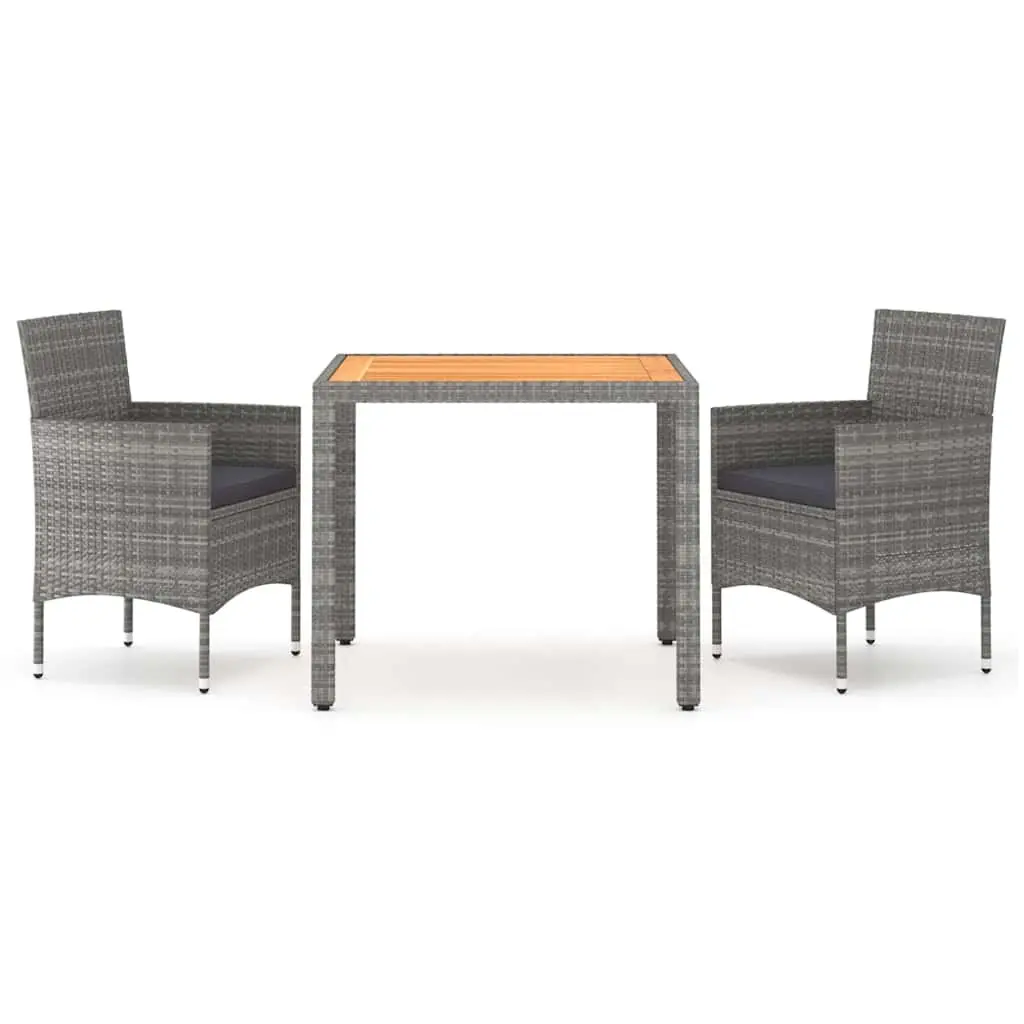 Garden Dining Set 3 Piece Outdoor Table Chairs PE Rattan Acacia Wood Grey
