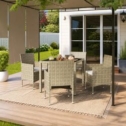 Outdoor Garden Dining Table Set 5 Piece Rattan Chairs Beige