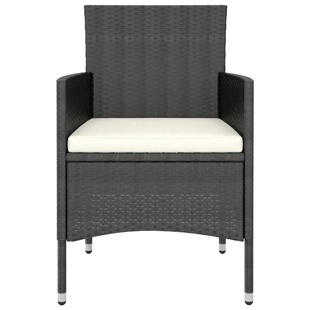 5 Piece Garden Dining Set Black Outdoor Table Chairs PE Rattan Steel Frame Acacia Top