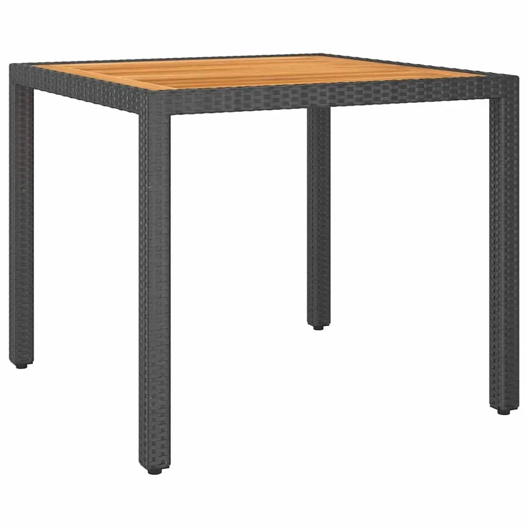 5 Piece Garden Dining Set Black Outdoor Table Chairs PE Rattan Steel Frame Acacia Top