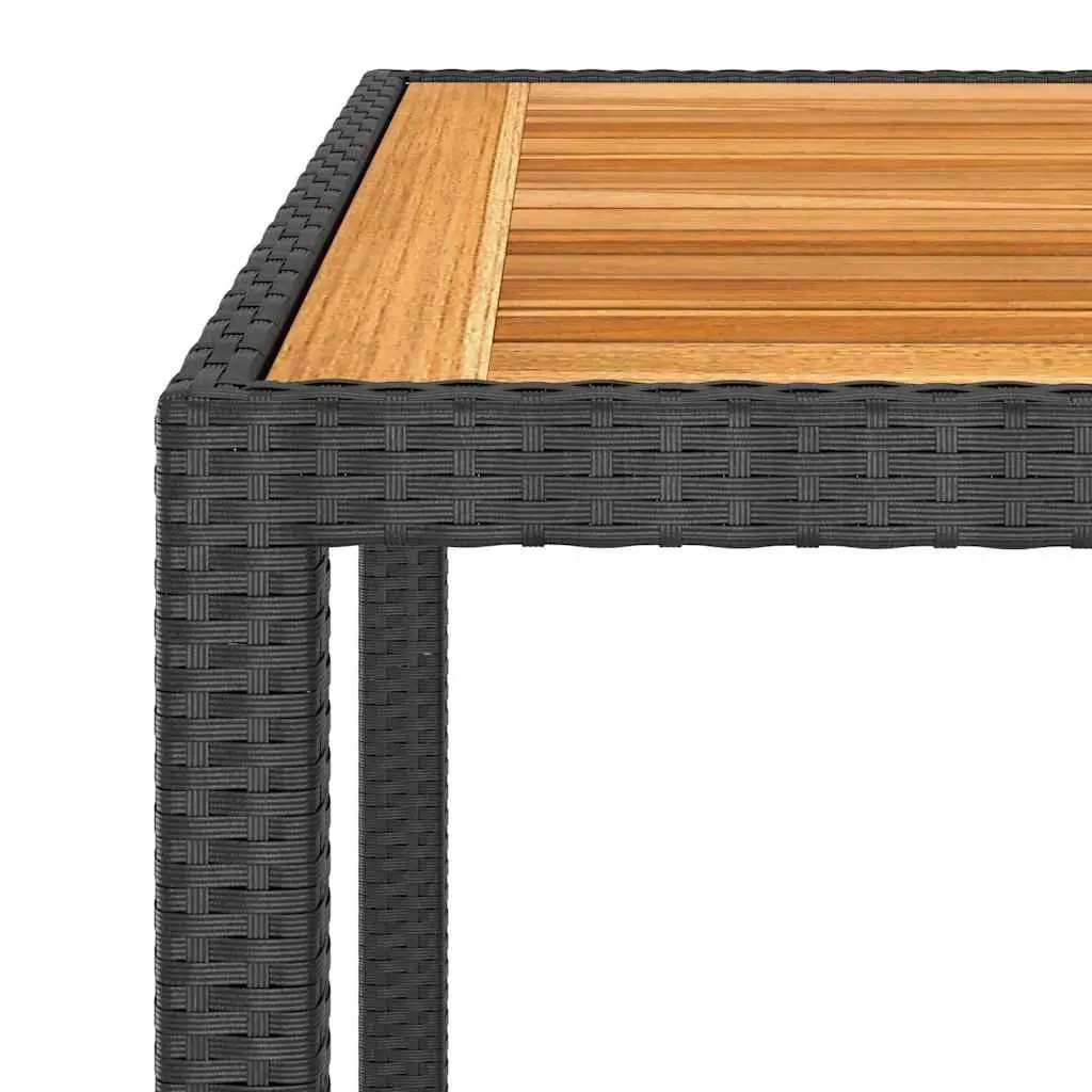5 Piece Garden Dining Set Black Outdoor Table Chairs PE Rattan Steel Frame Acacia Top