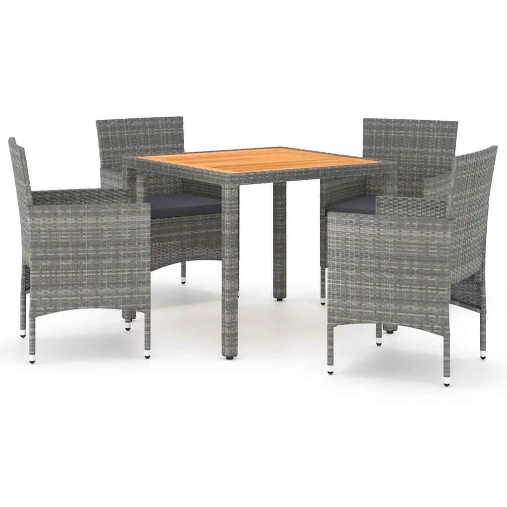 Garden Dining Set Grey 5 Piece Outdoor Furniture PE Rattan Steel Frame Acacia Wood