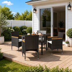 5 Piece Black Rattan Dining Set for Outdoors