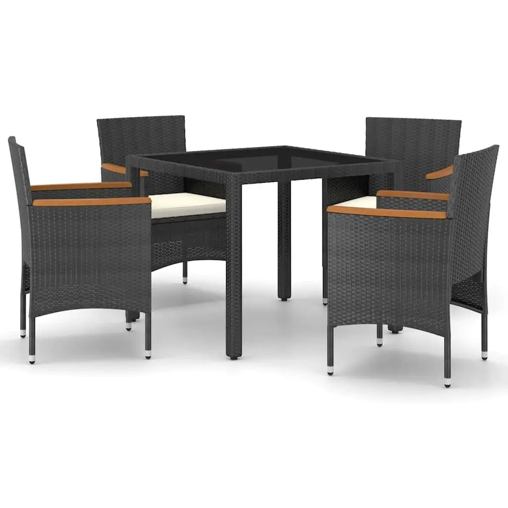 Garden Dining Set Black 5 Piece Outdoor Furniture Rattan Chairs Table Glass Top