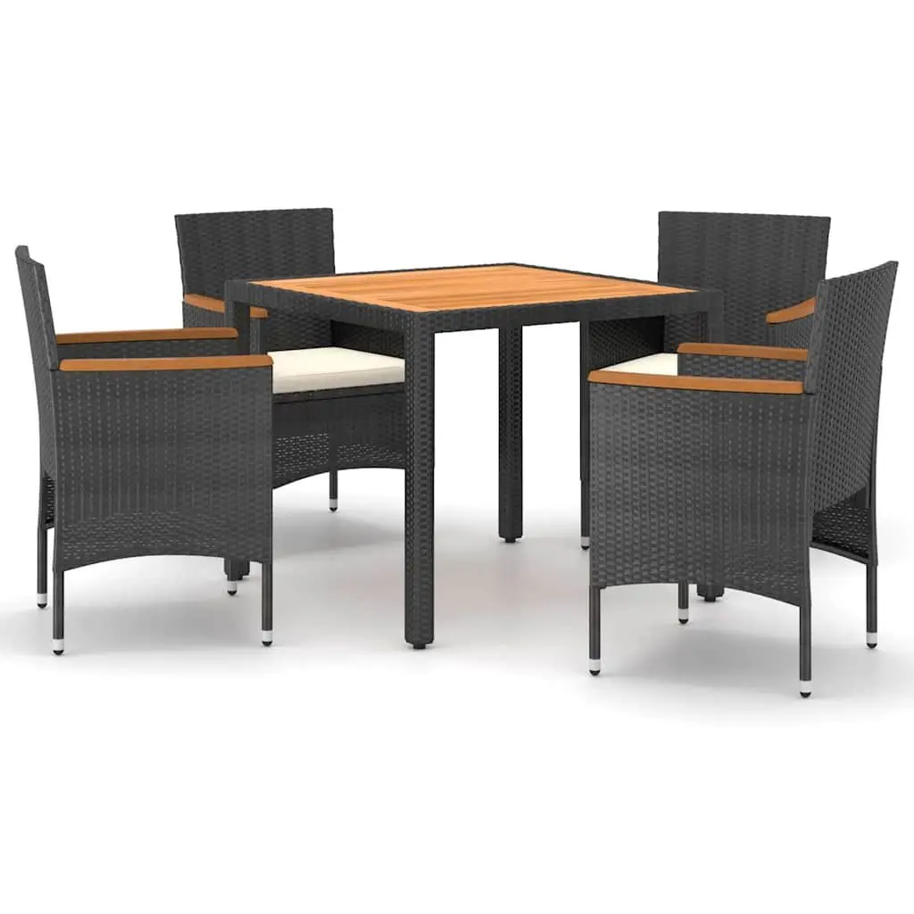 5 Piece Garden Dining Set Black PE Rattan Acacia Wood Table and Chairs