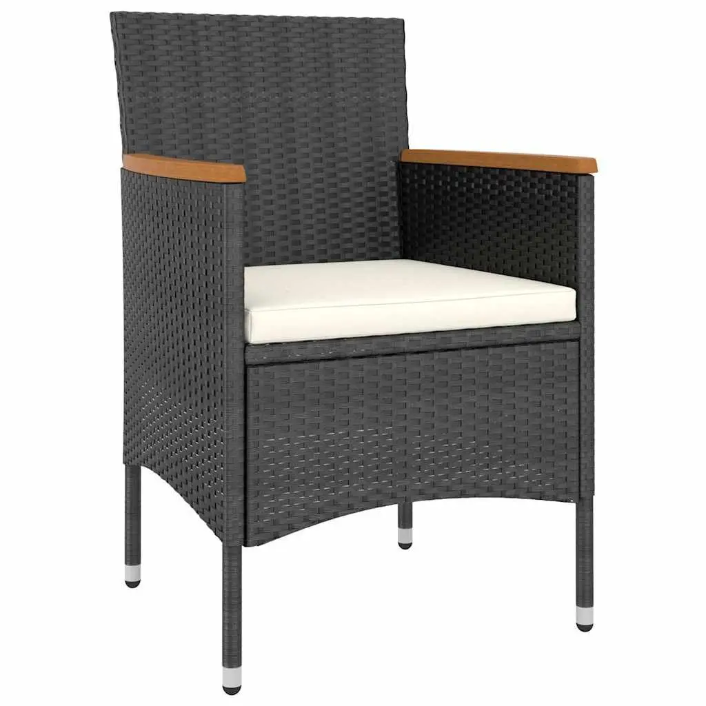 5 Piece Garden Dining Set Black PE Rattan Acacia Wood Table and Chairs