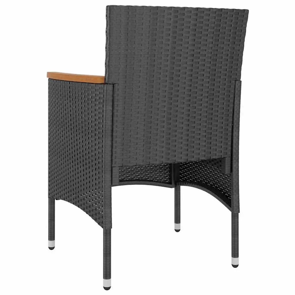 5 Piece Garden Dining Set Black PE Rattan Acacia Wood Table and Chairs