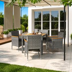 5 Piece Outdoor Dining Set PE Rattan Steel Frame Acacia Wood Table Grey Garden