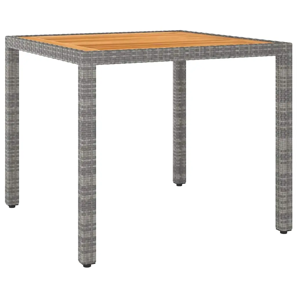 5 Piece Grey Patio Dining Set with Acacia Wood Table and PE Rattan Chairs on Powder Coated Steel Frame
